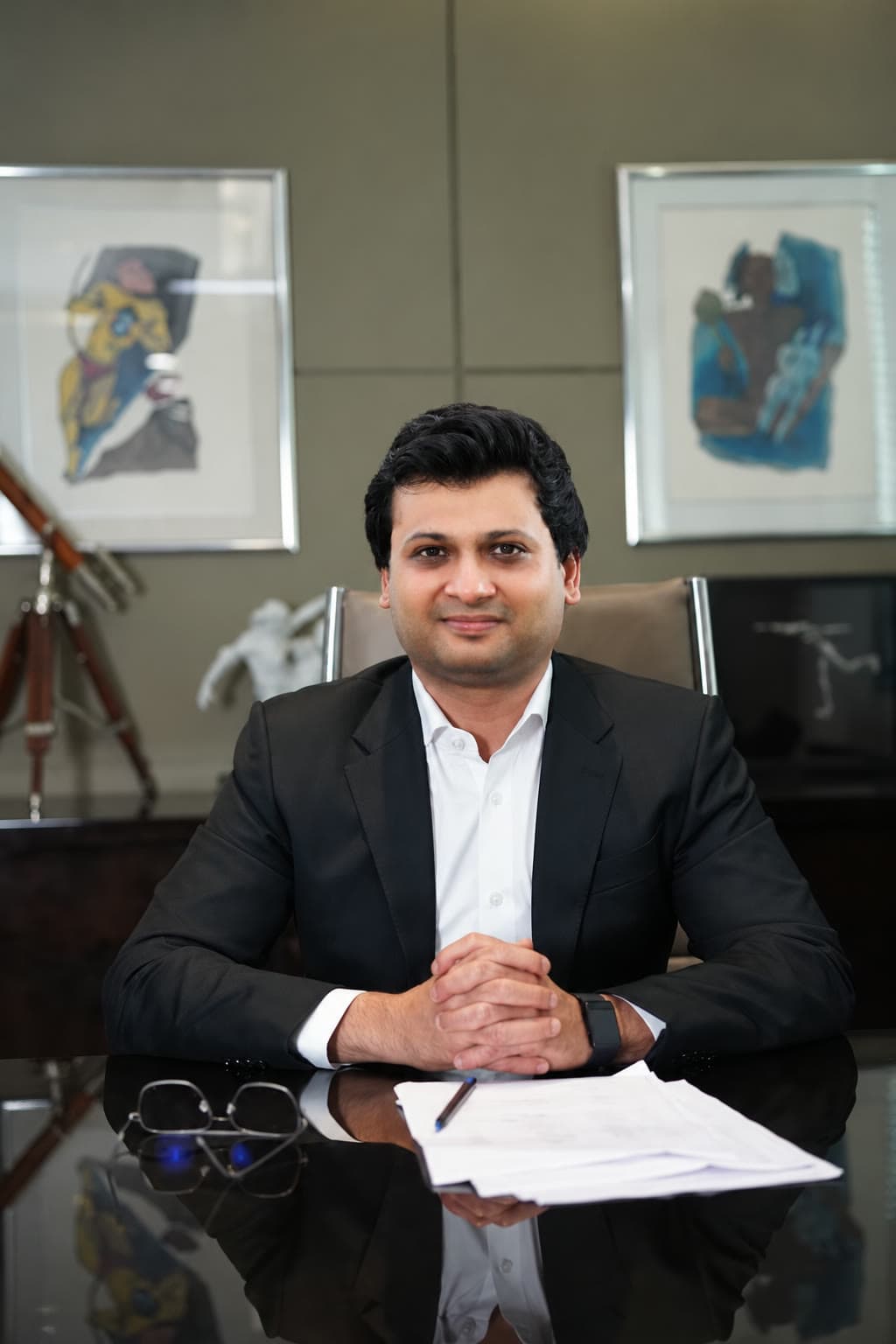 Aseem Gupta, founder of Katyayini Mills, at his desk
